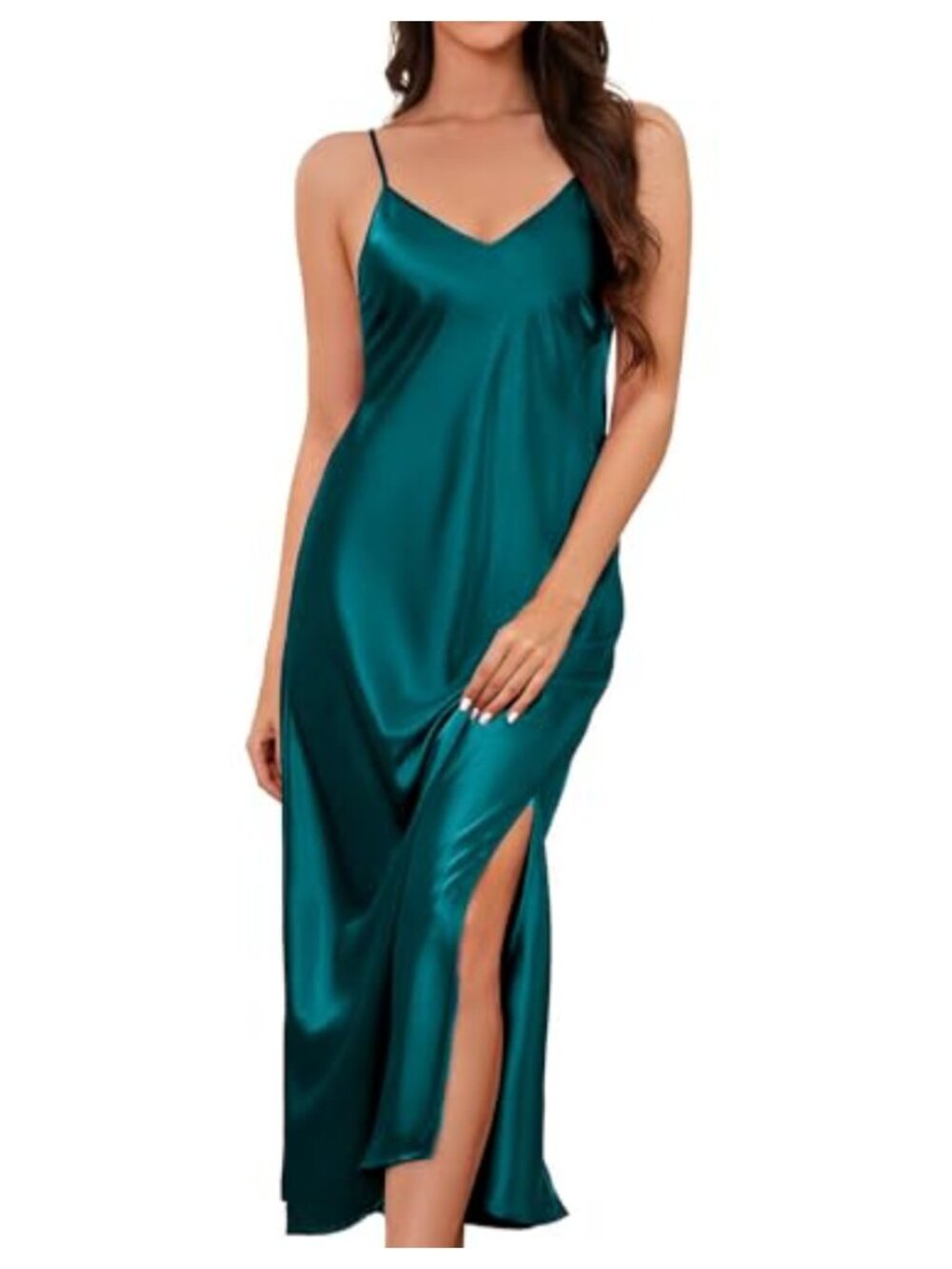 Women's Satin Slip Dress Sexy Lingerie Adjustable Strap Midi Nightgown V Neck